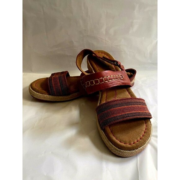 Born Natural Leather & Fabric Womens Sandals Size 8 Red Ankle Strap - Picture 2 of 9